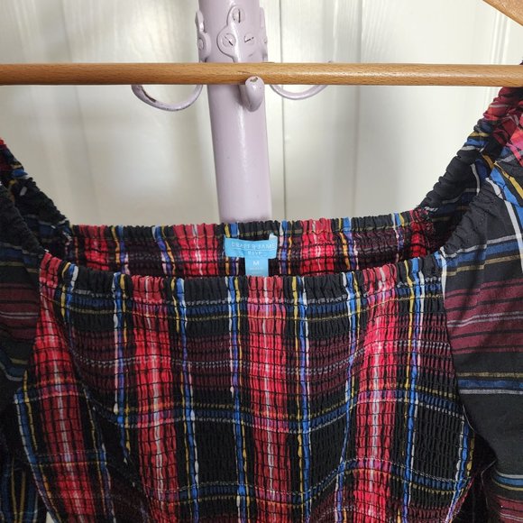 Draper James RSVP Elbow Sleeve Smocked Peplum Top, Size M, Plaid - Picture 3 of 5